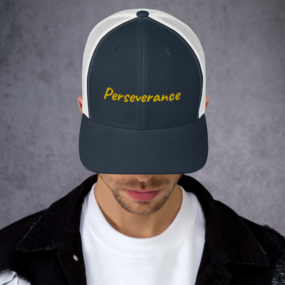 Perseverance In Gold Embroidery on Retro Trucker Hat