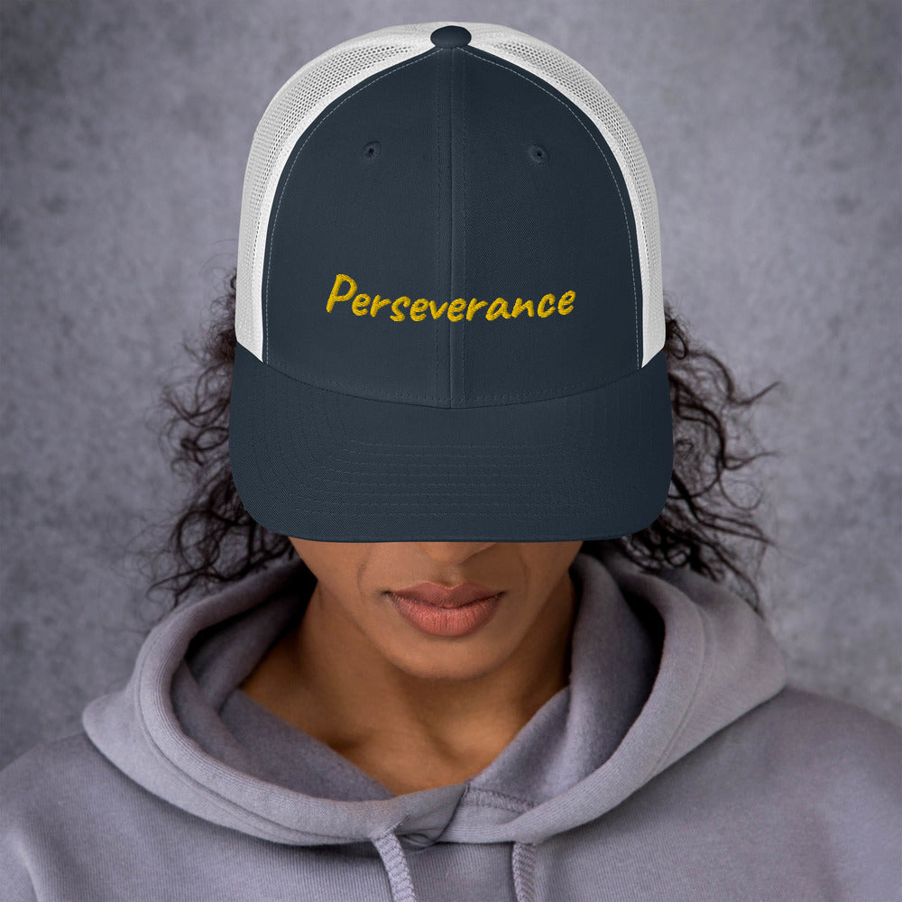 Perseverance In Gold Embroidery on Retro Trucker Hat