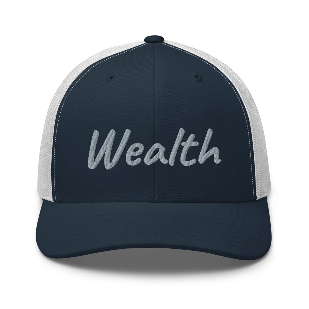 Wealth In Silver Embroidery on Retro Trucker Hat