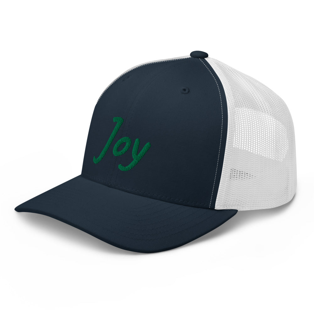 Joy In Emerald Embroidery on Retro Trucker Hat