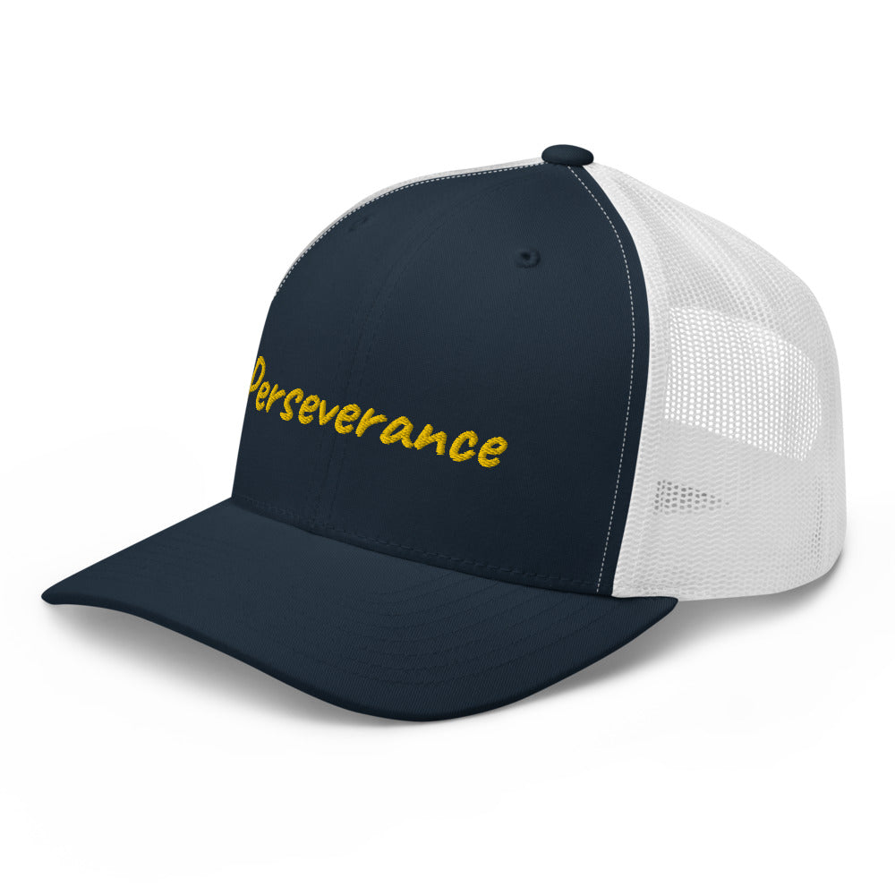 Perseverance In Gold Embroidery on Retro Trucker Hat