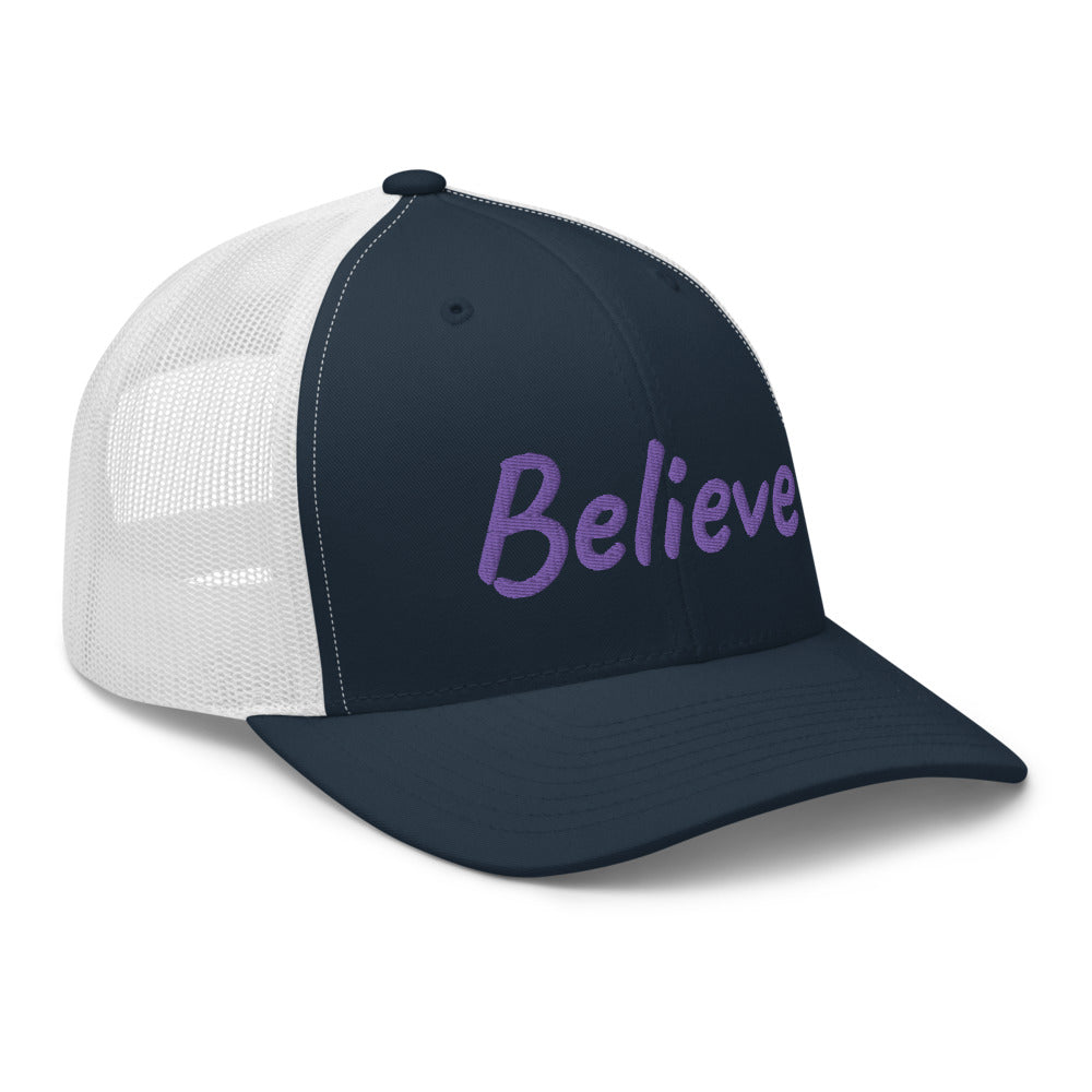 Believe In Amethyst Embroidery on Retro Trucker Hat