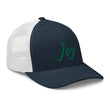 Joy In Emerald Embroidery on Retro Trucker Hat