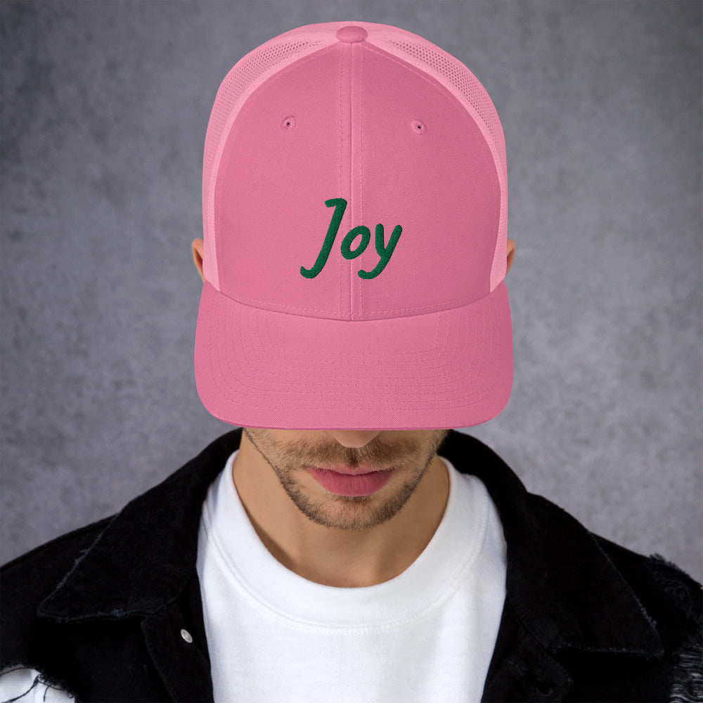 Joy In Emerald Embroidery on Retro Trucker Hat