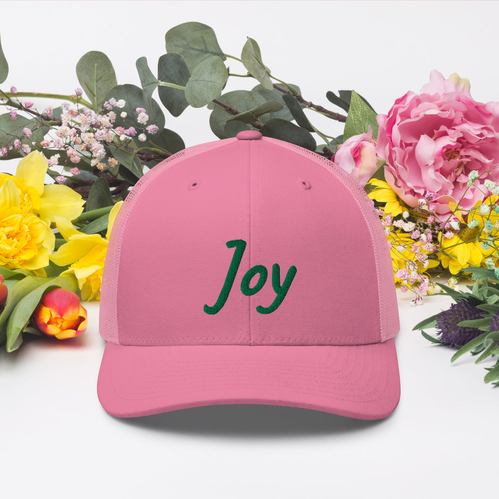 Joy In Emerald Embroidery on Retro Trucker Hat