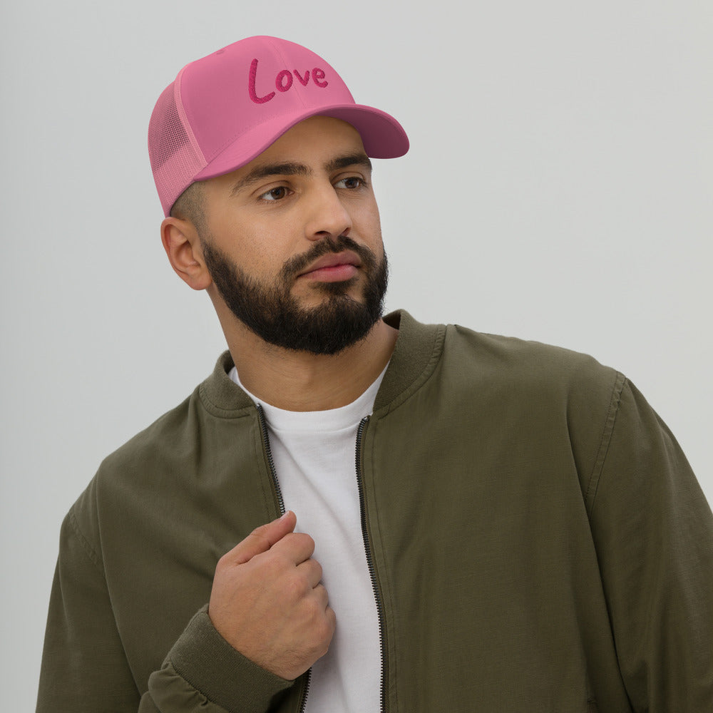 Love In Star Rose Quartz Embroidery on Retro Trucker Hat