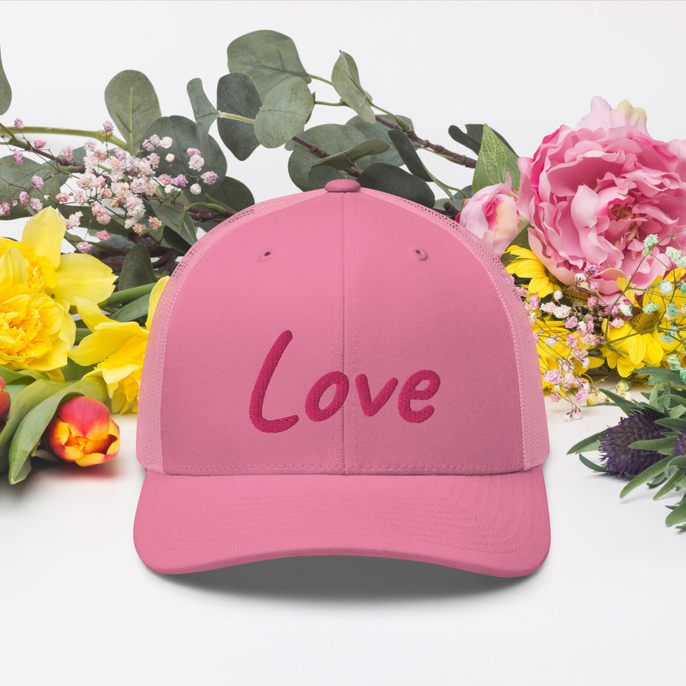 Love In Star Rose Quartz Embroidery on Retro Trucker Hat