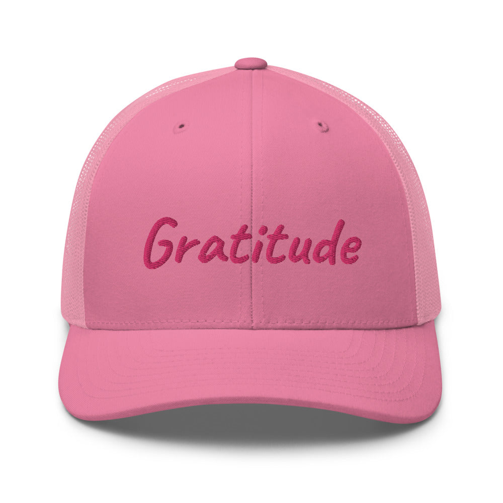 Gratitude In Star Rose Quartz Embroidery on Retro Trucker Hat