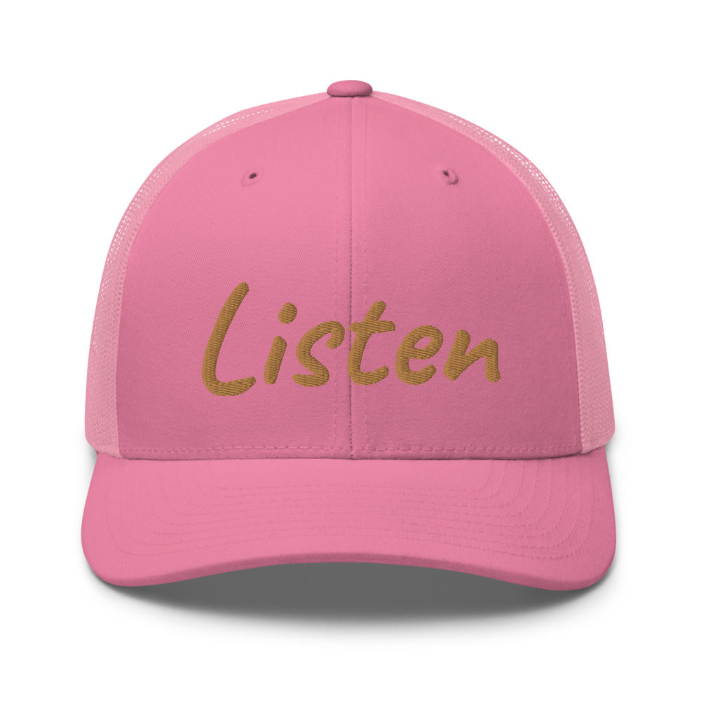 Listen In Copper Embroidery on Retro Trucker Hat