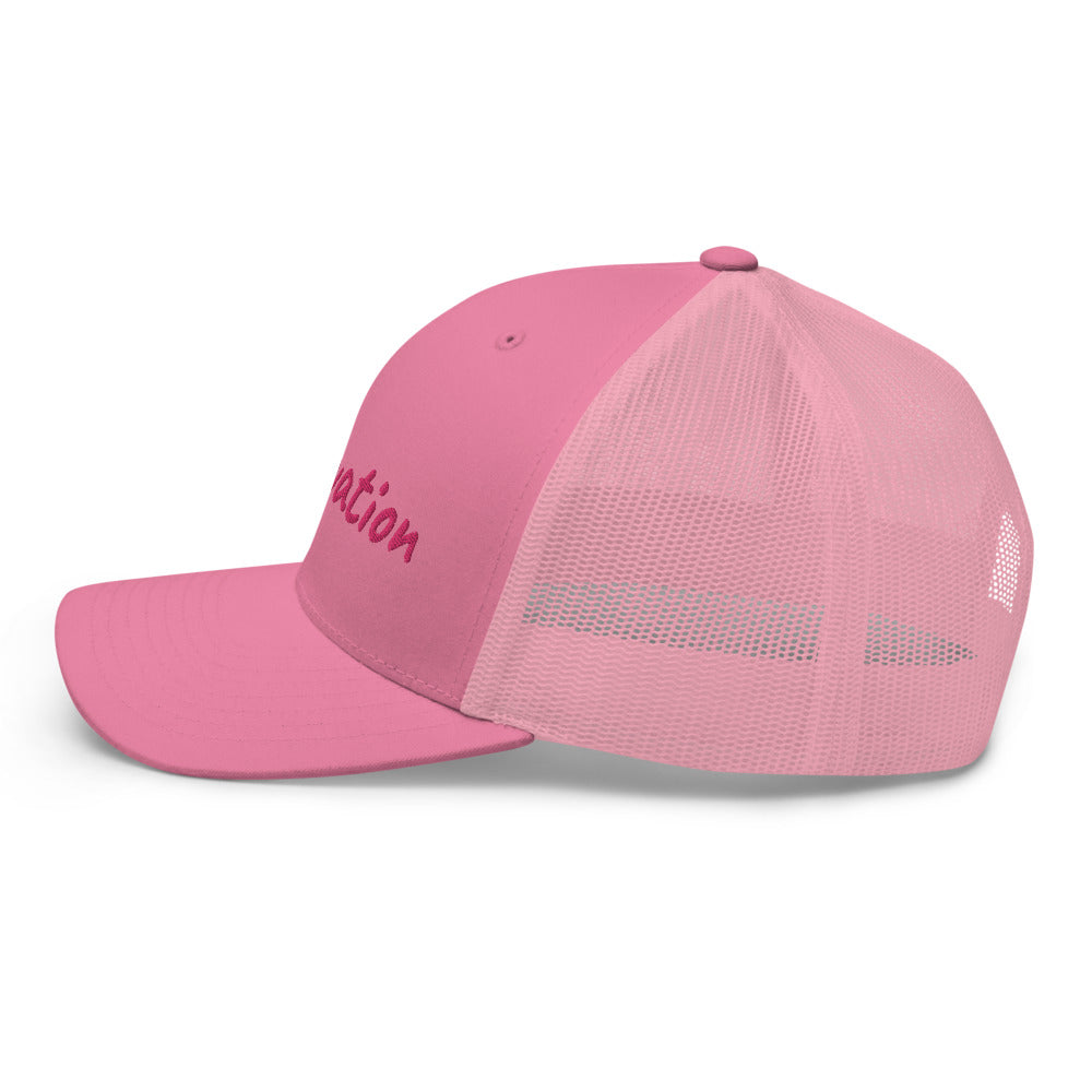 Motivation In Star Rose Quartz Embroidery on Retro Trucker Hat