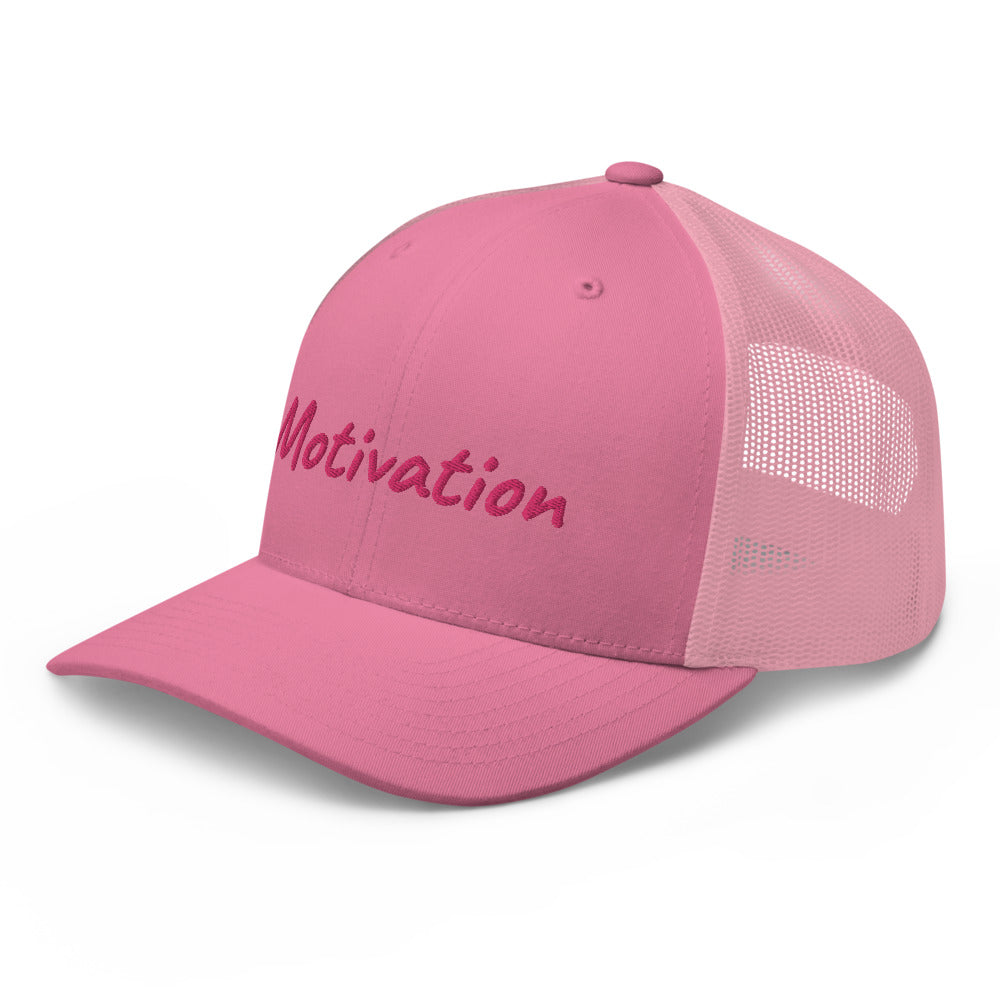 Motivation In Star Rose Quartz Embroidery on Retro Trucker Hat