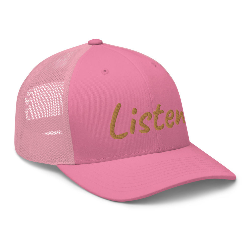 Listen In Copper Embroidery on Retro Trucker Hat