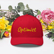 Optimist In Gold Embroidery on Retro Trucker Hat