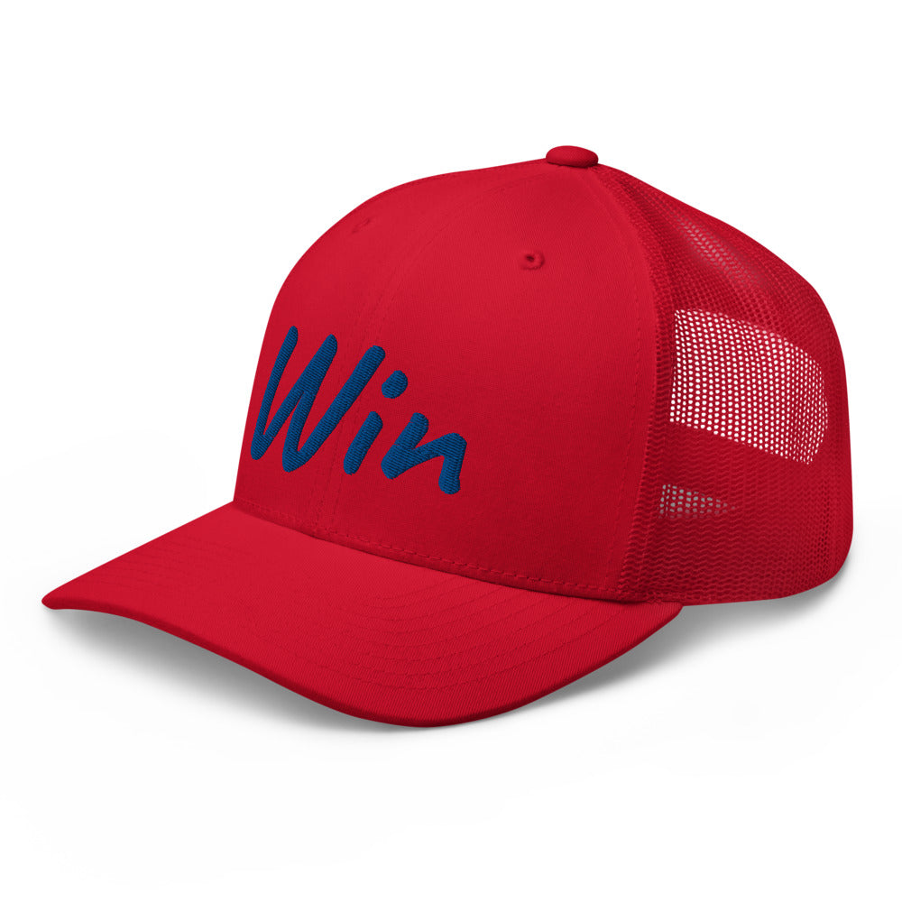 Win In Sapphire Embroidery on Retro Trucker Hat