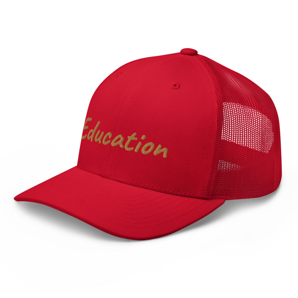 Education In Copper Embroidery on Retro Trucker Hat