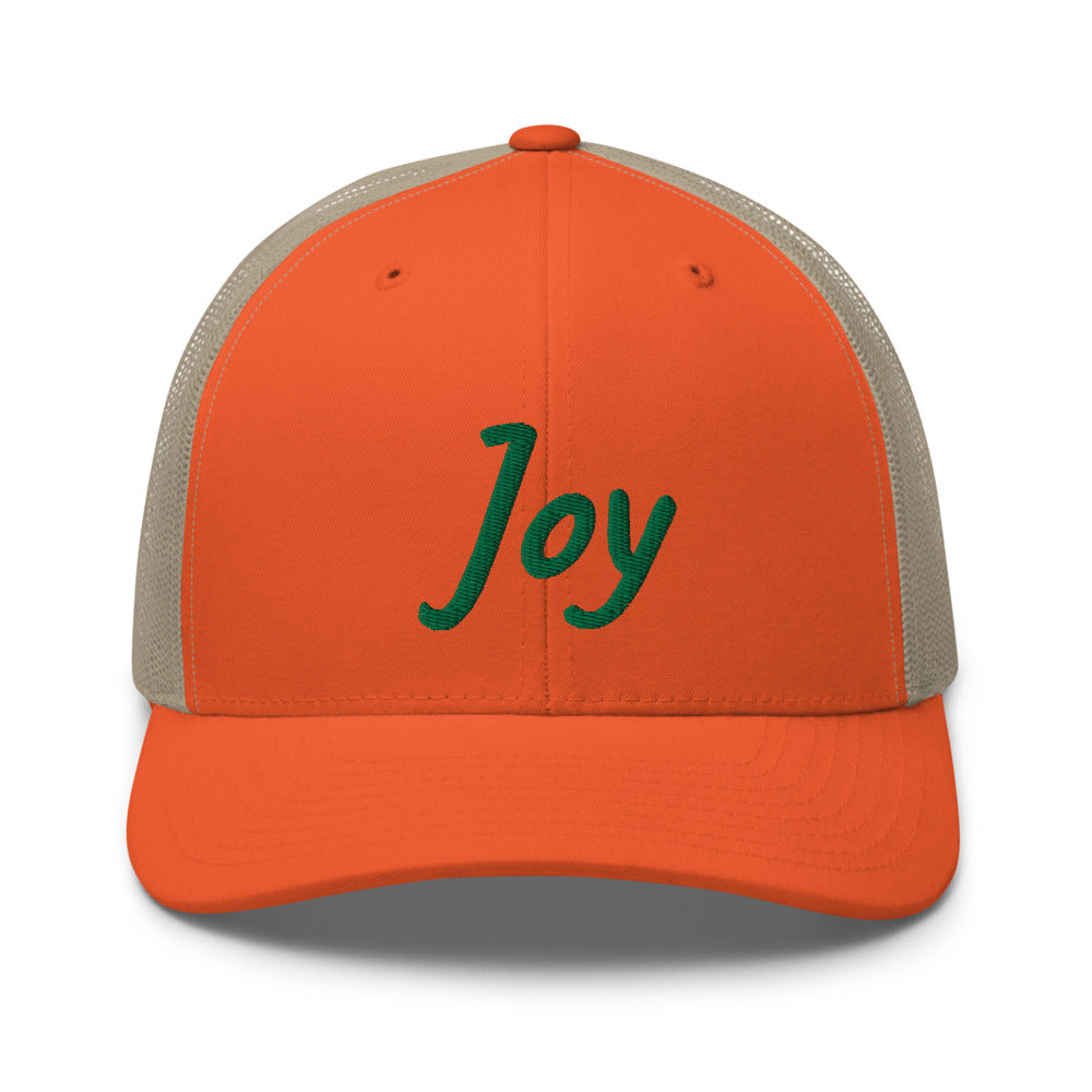 Joy In Emerald Embroidery on Retro Trucker Hat