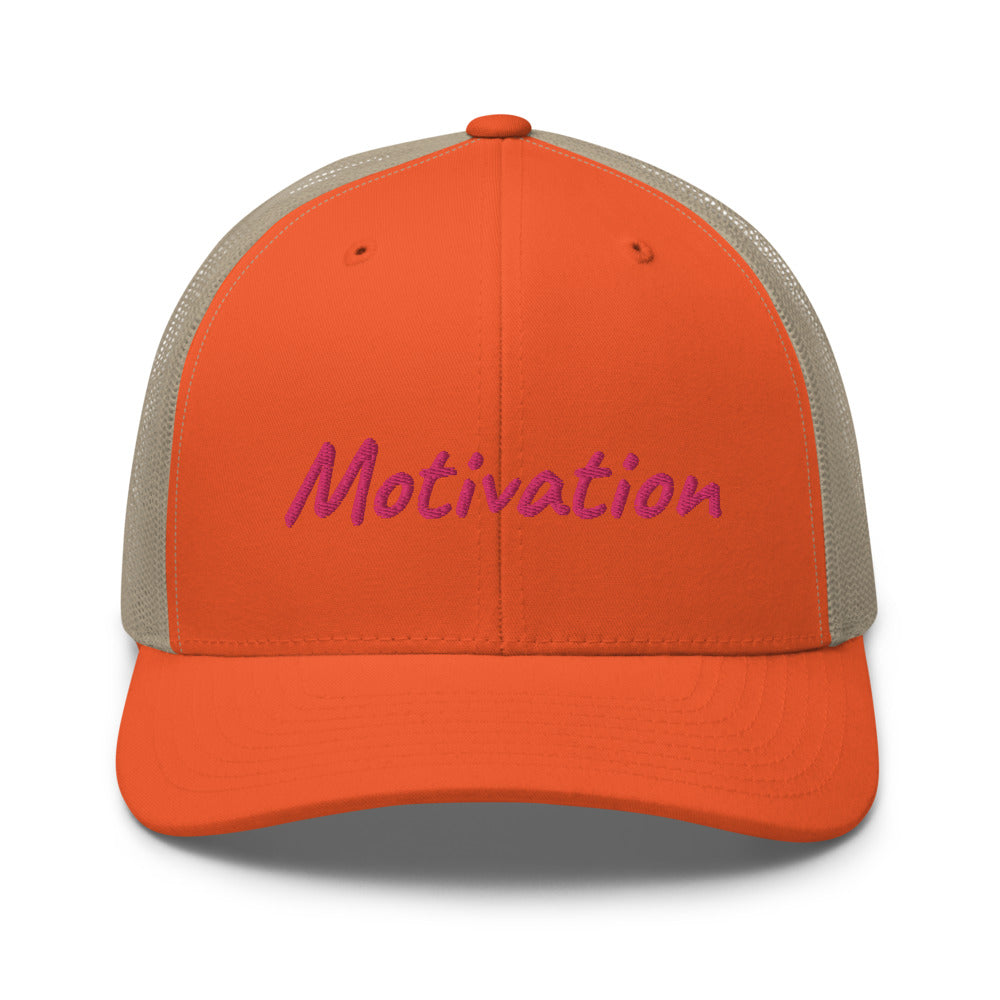 Motivation In Star Rose Quartz Embroidery on Retro Trucker Hat