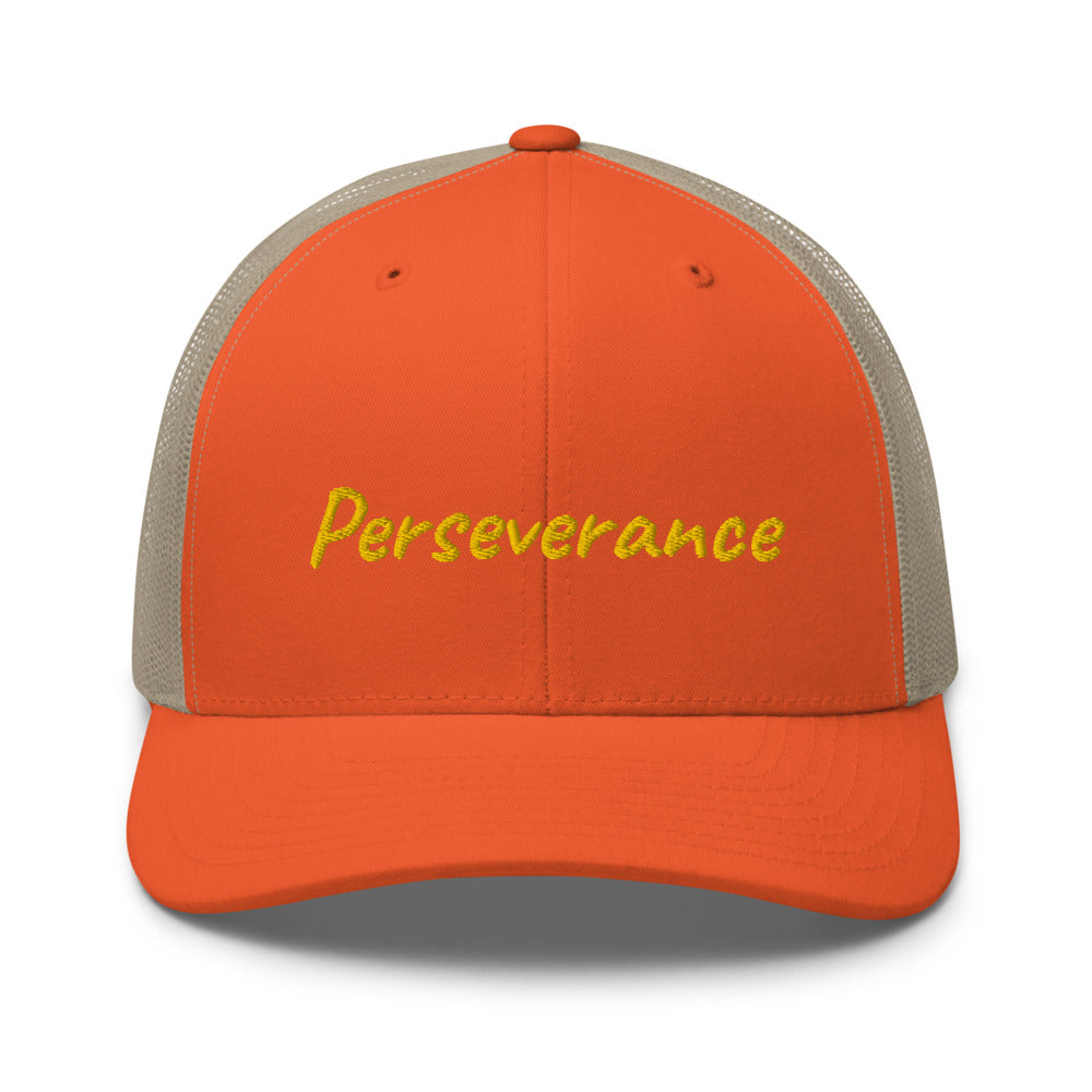 Perseverance In Gold Embroidery on Retro Trucker Hat