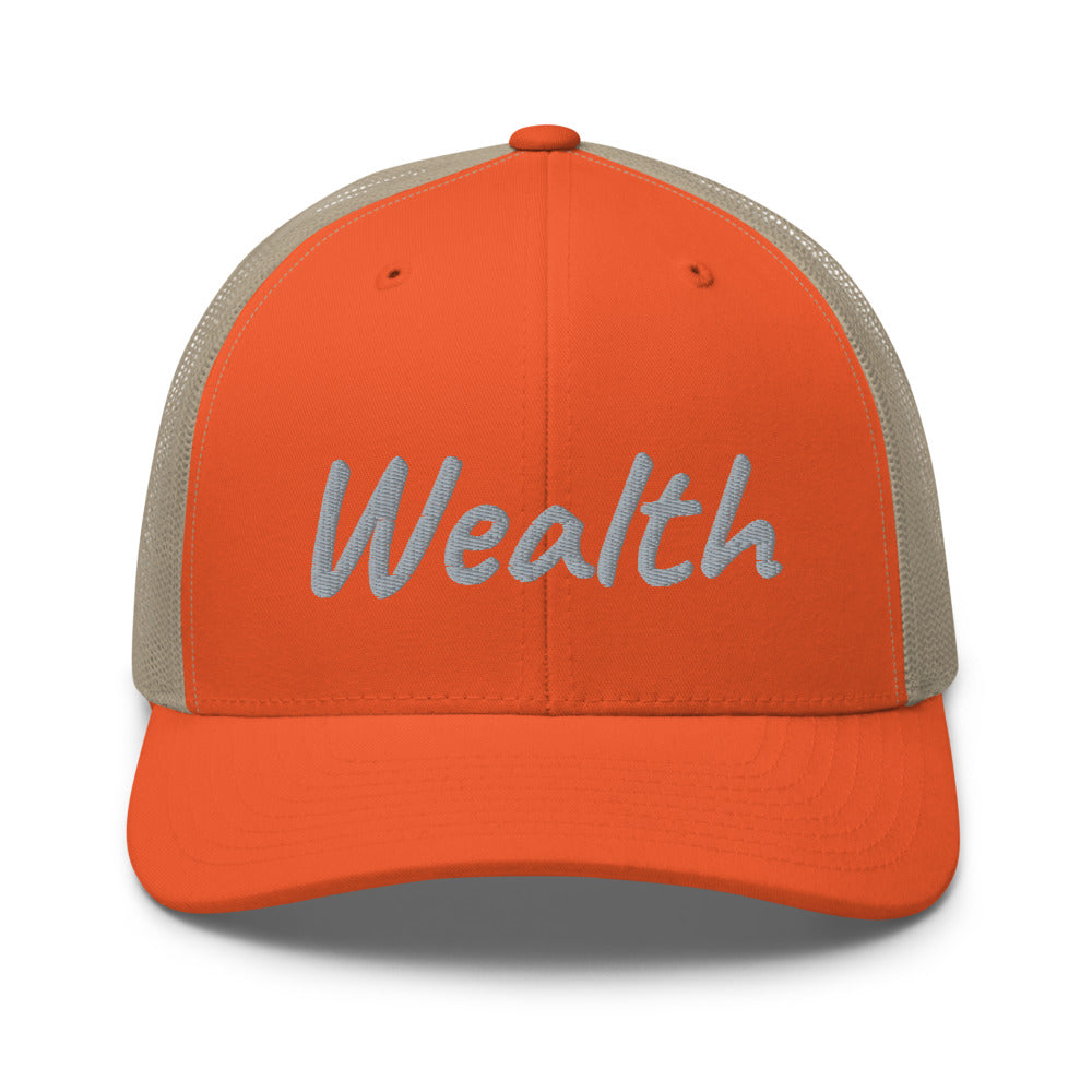 Wealth In Silver Embroidery on Retro Trucker Hat