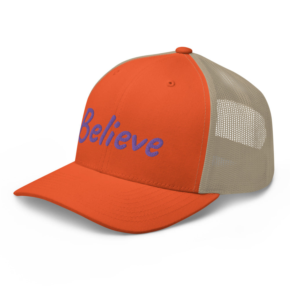 Believe In Amethyst Embroidery on Retro Trucker Hat