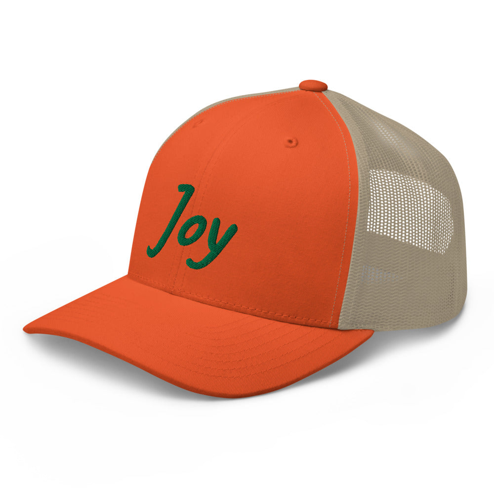 Joy In Emerald Embroidery on Retro Trucker Hat