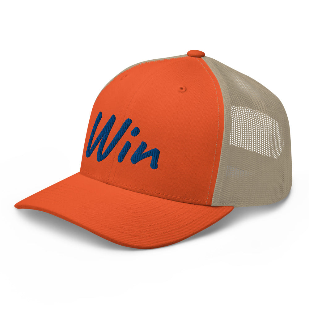 Win In Sapphire Embroidery on Retro Trucker Hat