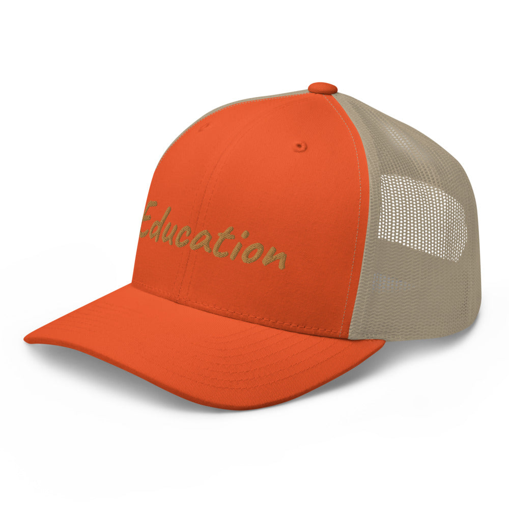 Education In Copper Embroidery on Retro Trucker Hat