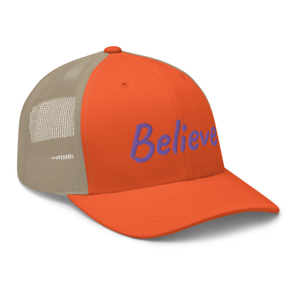 Believe In Amethyst Embroidery on Retro Trucker Hat