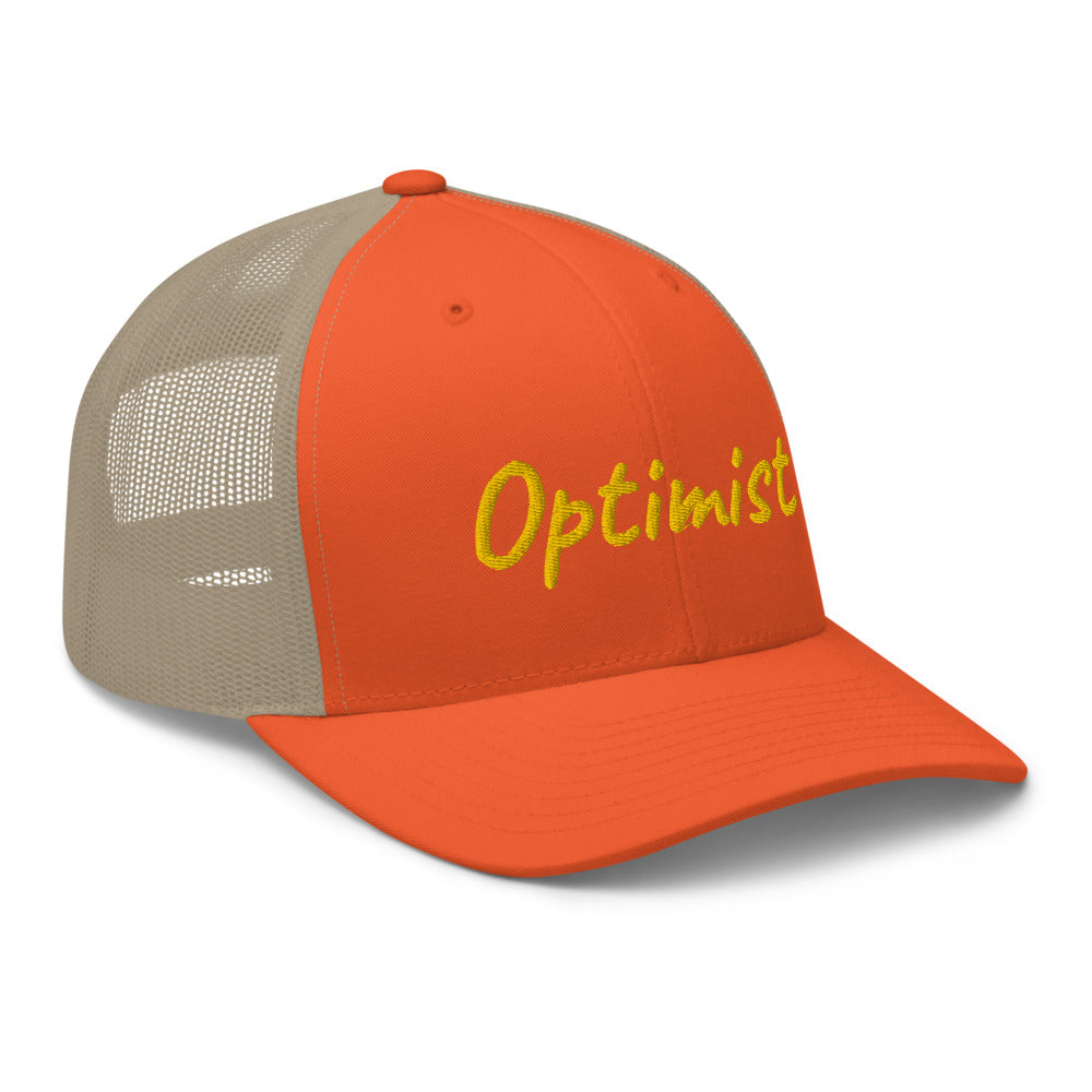 Optimist In Gold Embroidery on Retro Trucker Hat