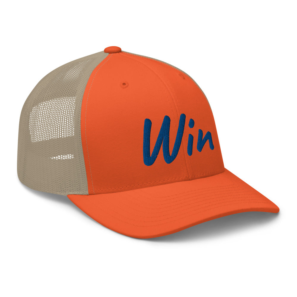 Win In Sapphire Embroidery on Retro Trucker Hat