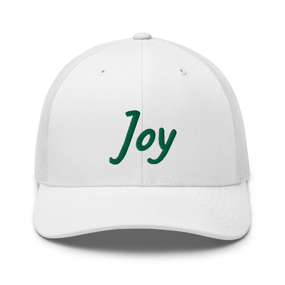 Joy In Emerald Embroidery on Retro Trucker Hat