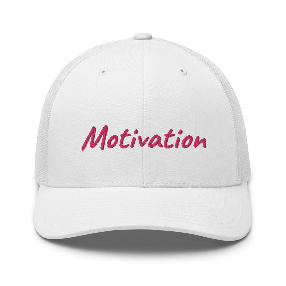 Motivation In Star Rose Quartz Embroidery on Retro Trucker Hat