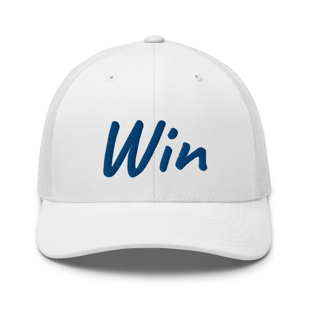 Win In Sapphire Embroidery on Retro Trucker Hat