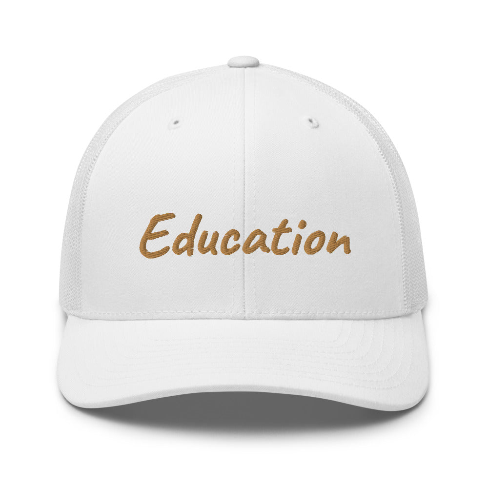 Education In Copper Embroidery on Retro Trucker Hat