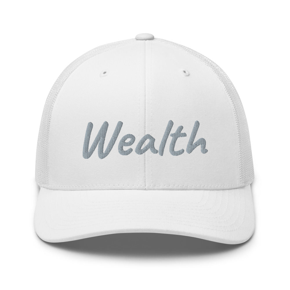 Wealth In Silver Embroidery on Retro Trucker Hat