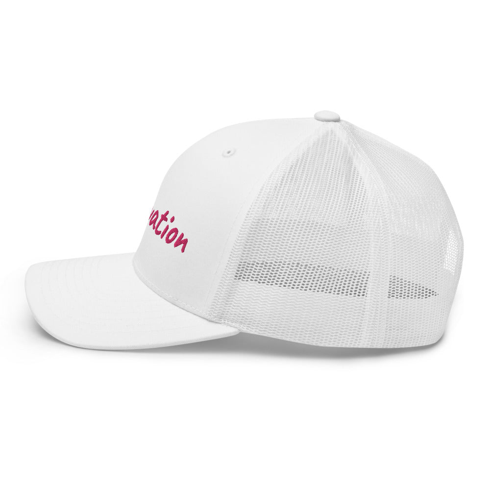 Motivation In Star Rose Quartz Embroidery on Retro Trucker Hat