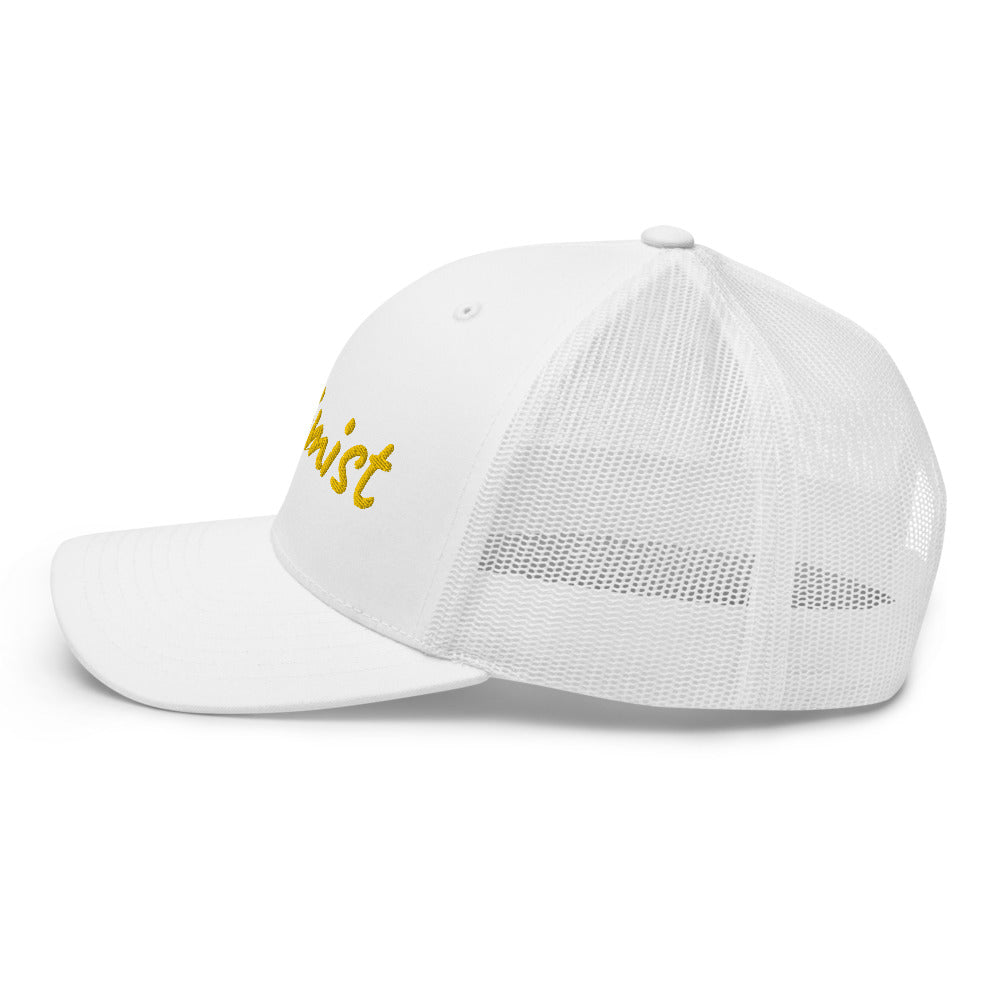 Optimist In Gold Embroidery on Retro Trucker Hat