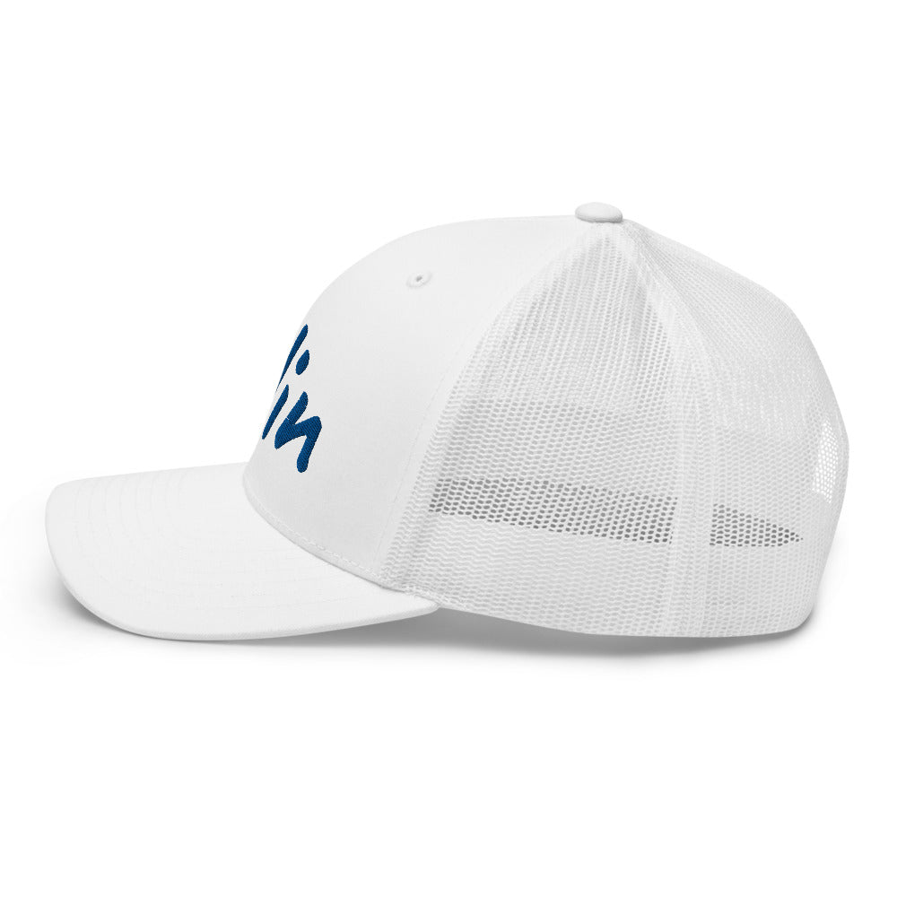 Win In Sapphire Embroidery on Retro Trucker Hat