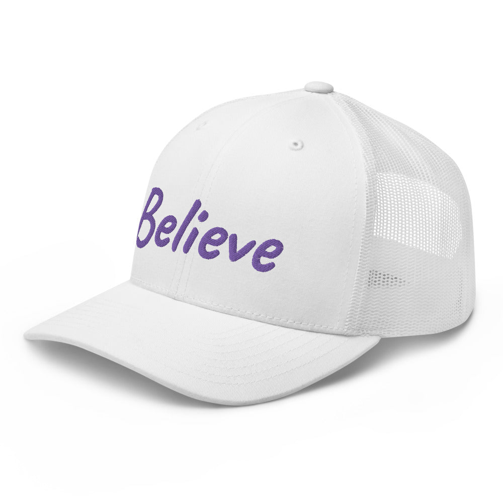 Believe In Amethyst Embroidery on Retro Trucker Hat