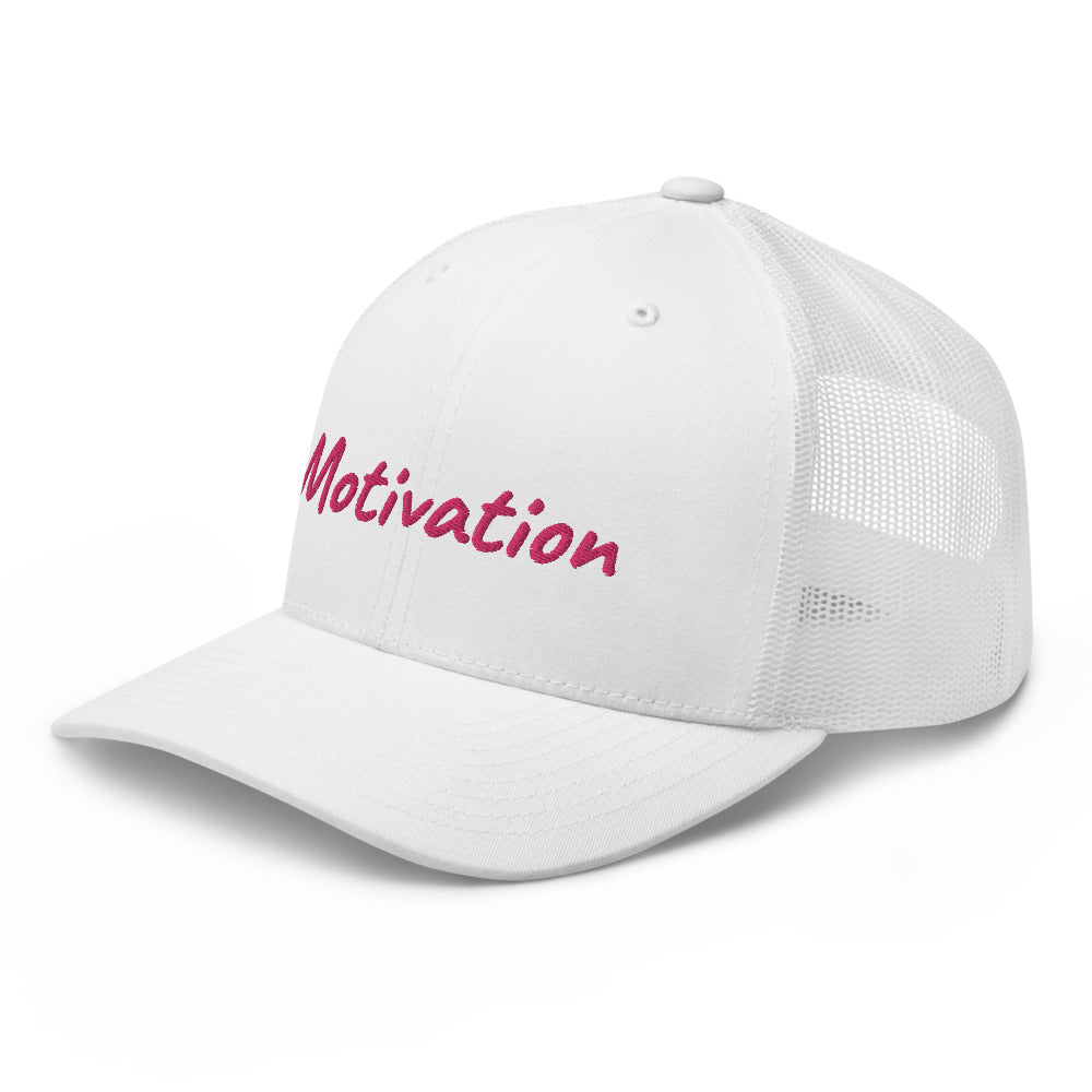 Motivation In Star Rose Quartz Embroidery on Retro Trucker Hat