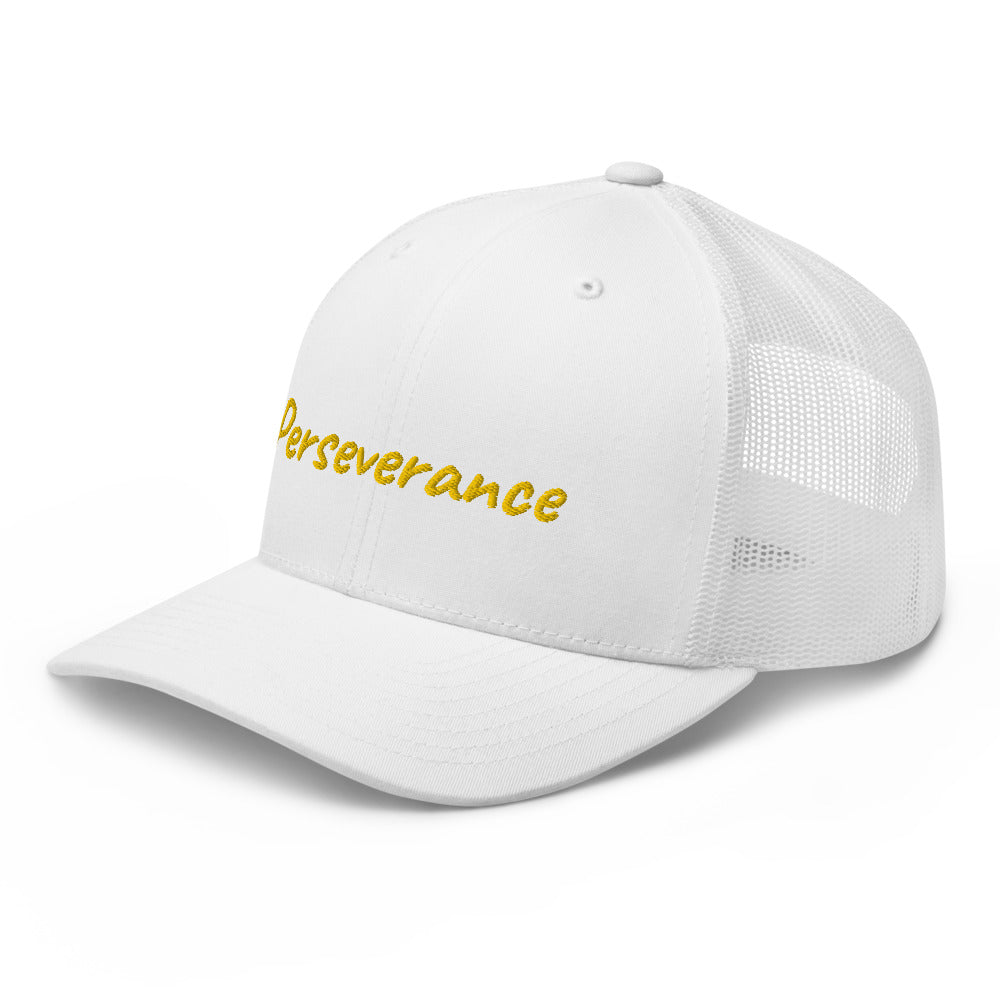 Perseverance In Gold Embroidery on Retro Trucker Hat