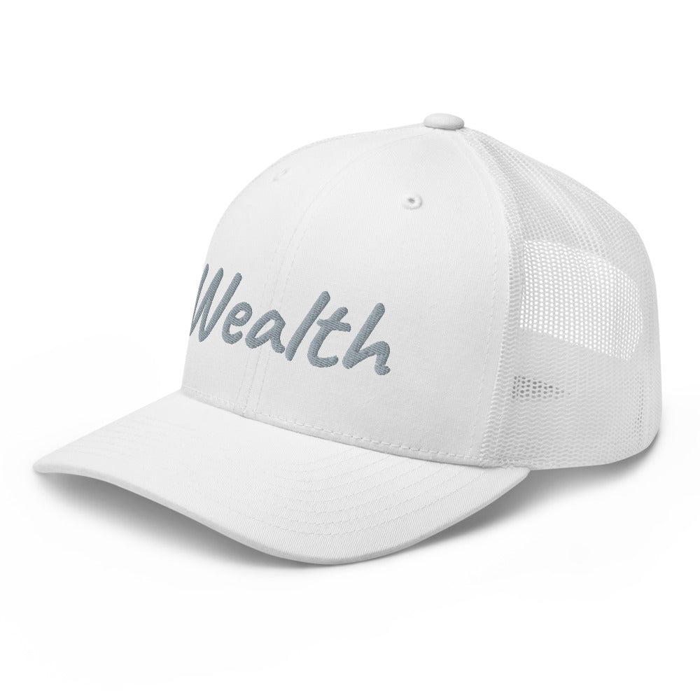 Wealth In Silver Embroidery on Retro Trucker Hat