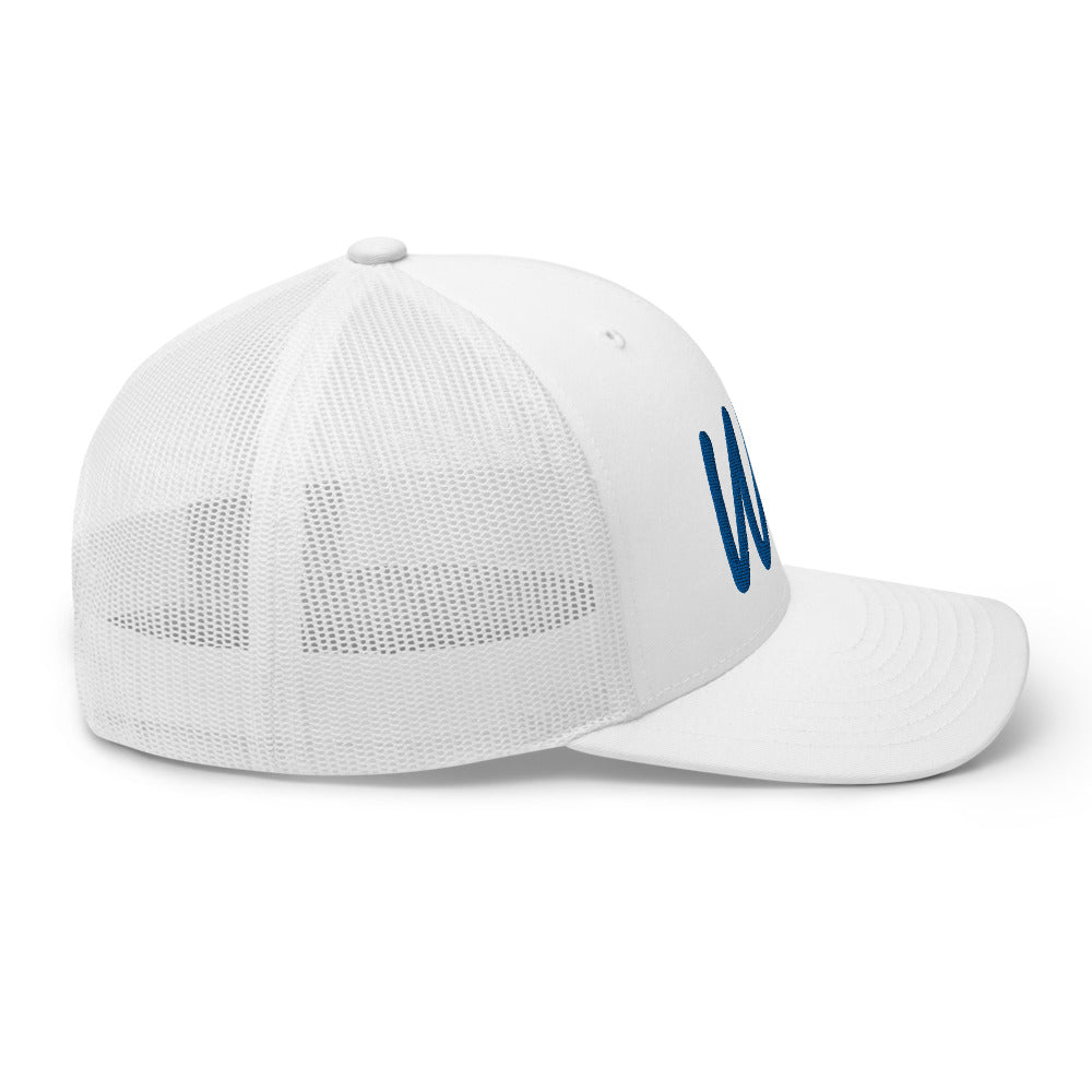 Win In Sapphire Embroidery on Retro Trucker Hat