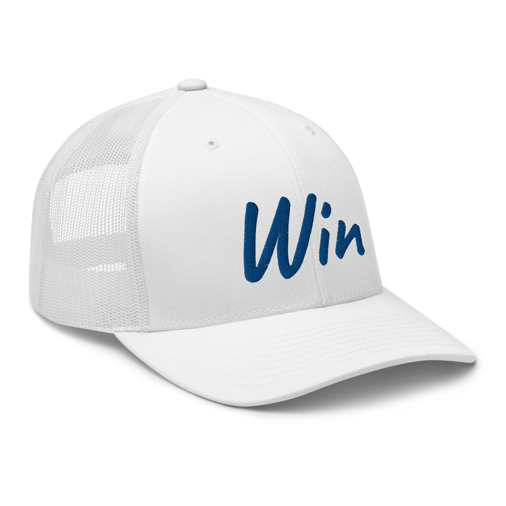 Win In Sapphire Embroidery on Retro Trucker Hat