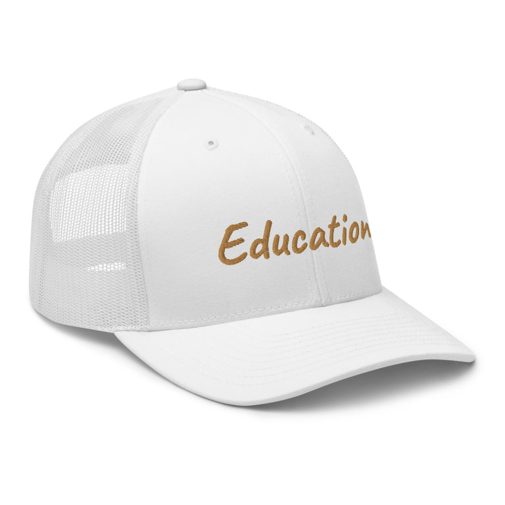 Education In Copper Embroidery on Retro Trucker Hat