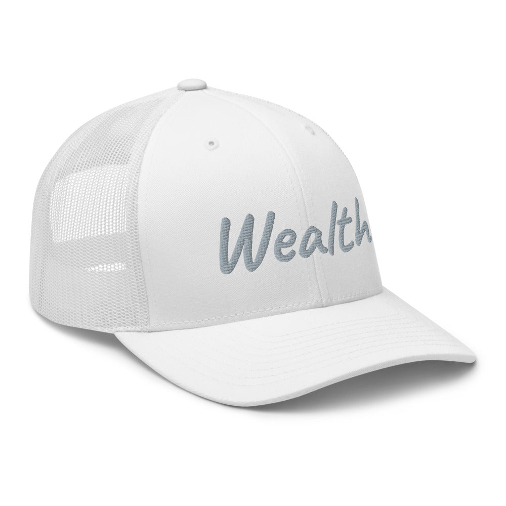 Wealth In Silver Embroidery on Retro Trucker Hat