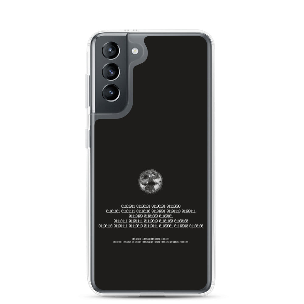 Binary Instructions To Keep Moving The World Forward With Vitruvian Earth In White on Samsung Phone Case