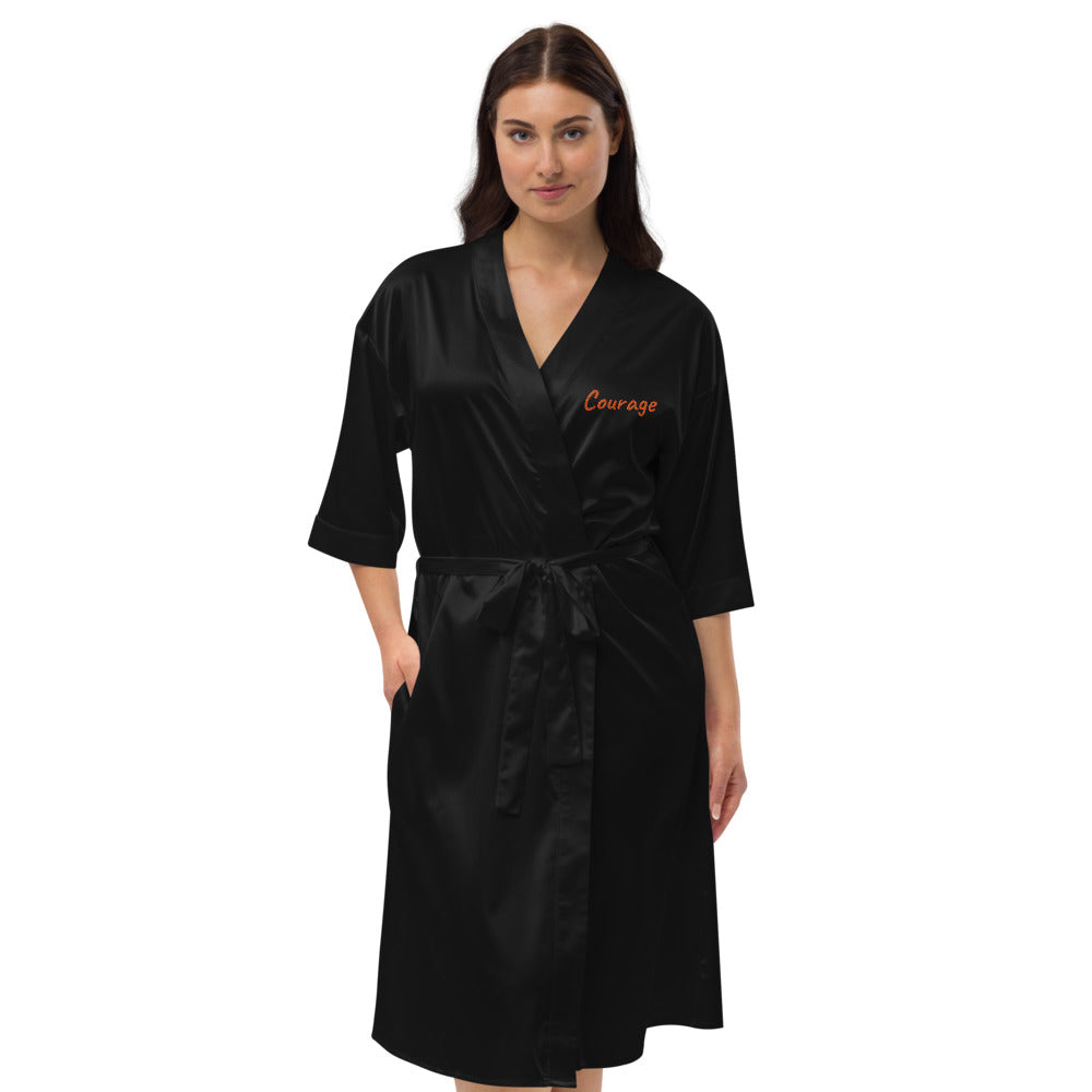 Courage In Amber Embroidery on Satin Robe