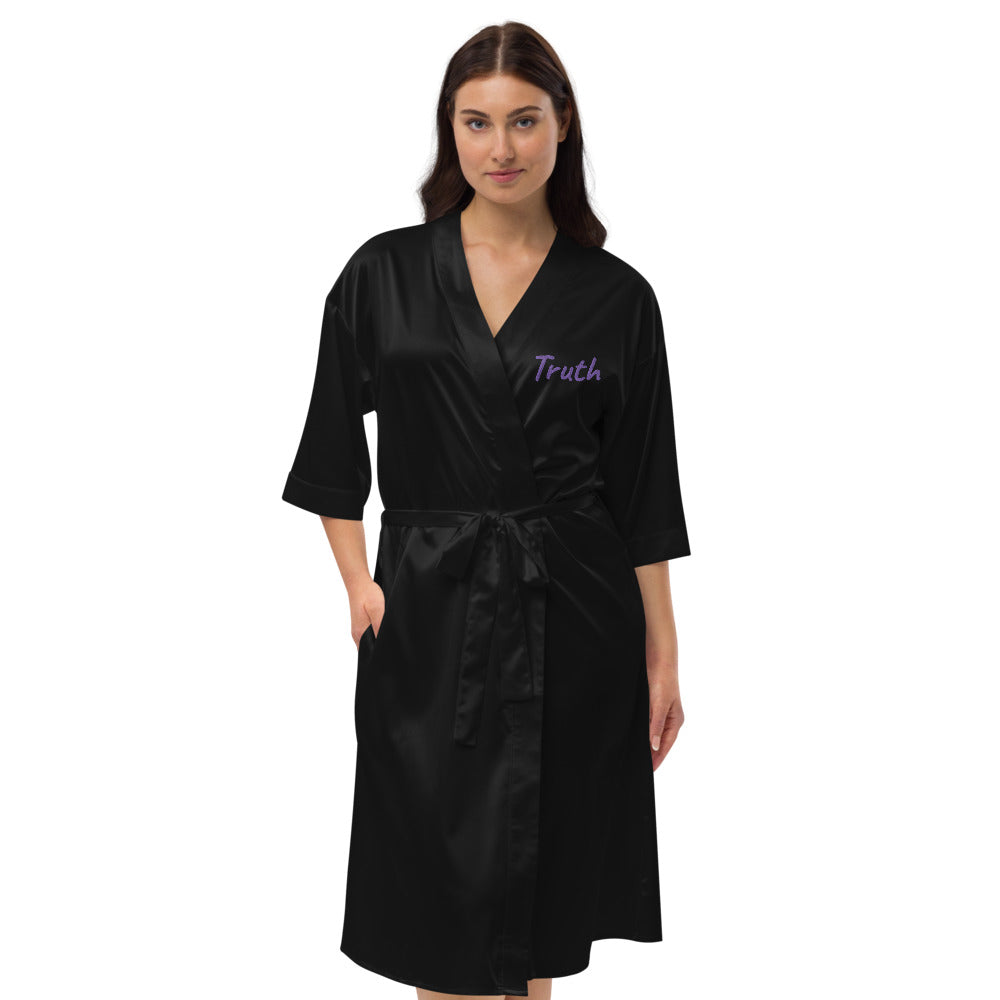 Truth In Amethyst Embroidery on Satin Robe