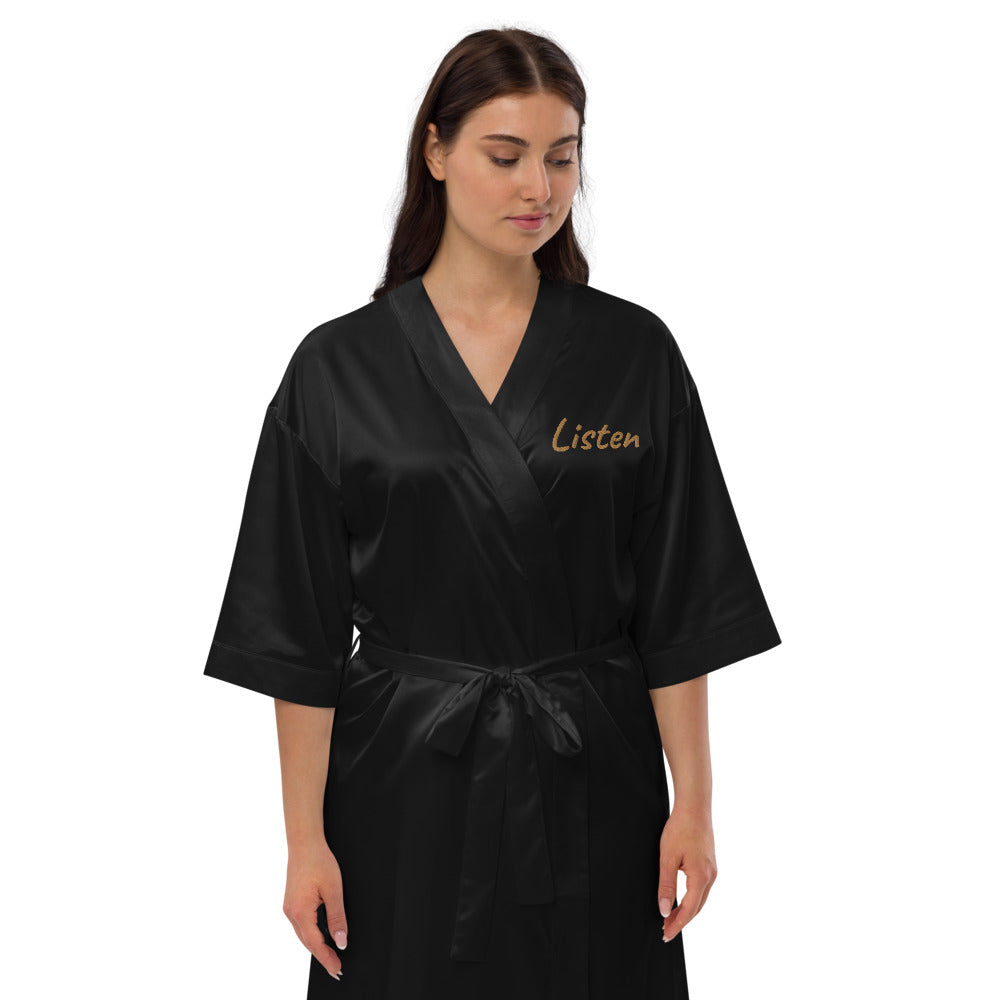 Listen In Copper Embroidery on Satin Robe